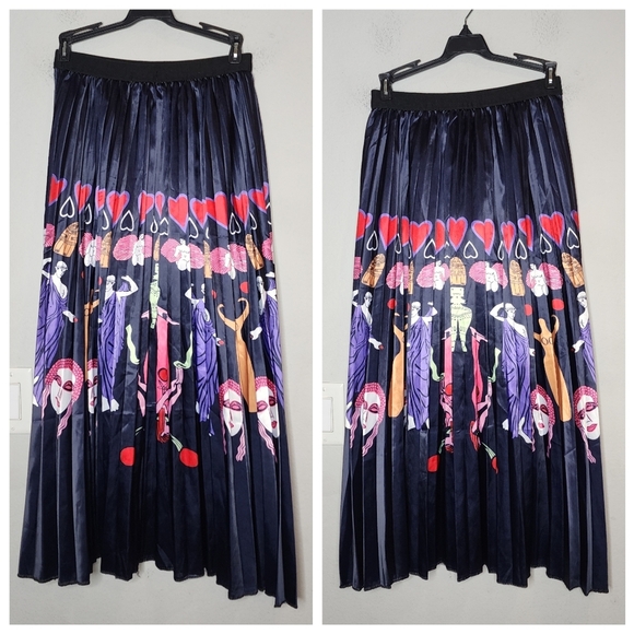 Sorrento Greek Mythology Theme Satin Pull On Pleated Maxi Skirt Size Medium - Picture 16 of 16